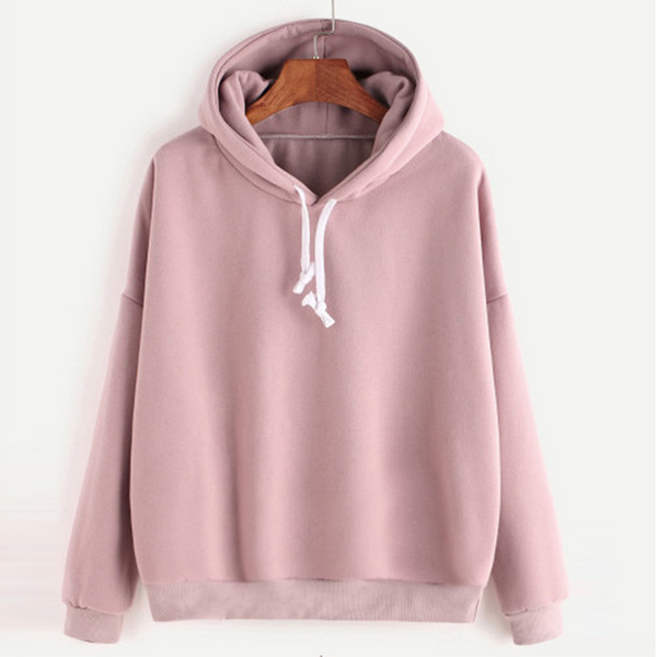 Long-sleeved Solid Color Hooded Top Sweatshirt