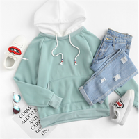 Pale Green Patchwork Hoodie Women