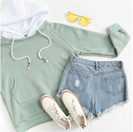 Pale Green Patchwork Hoodie Women