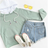 Pale Green Patchwork Hoodie Women
