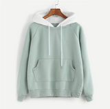 Pale Green Patchwork Hoodie Women